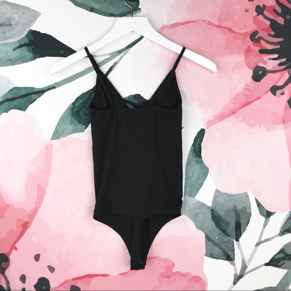 Express black ribbed crisscross thong bodysuit, XS